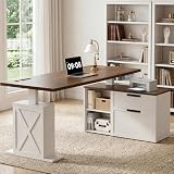 Homiflex 67" L Shaped Standing Desk with Drawers Electric Corner Desk White