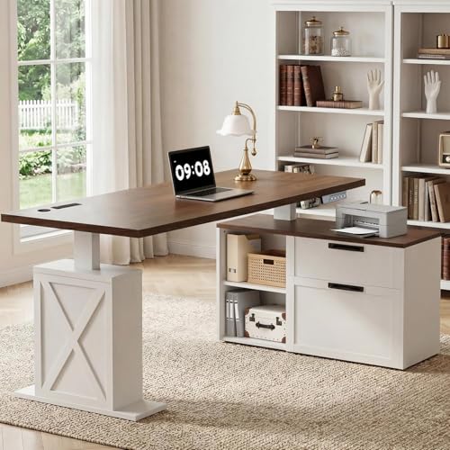 Homiflex 67" L Shaped Standing Desk with Drawers Electric Corner Desk White