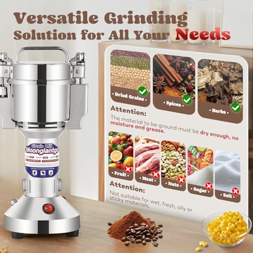 Moongiantgo Grain Mill Grinder Electric 150g Commercial Spice Grinder 850W Stainless Steel Pulverizer Dry Grinding Machine for Wheat Corn Rice Pepper Herbs Coffee Beans (150g Upright, 110V) by Moongiantgo - Image 2