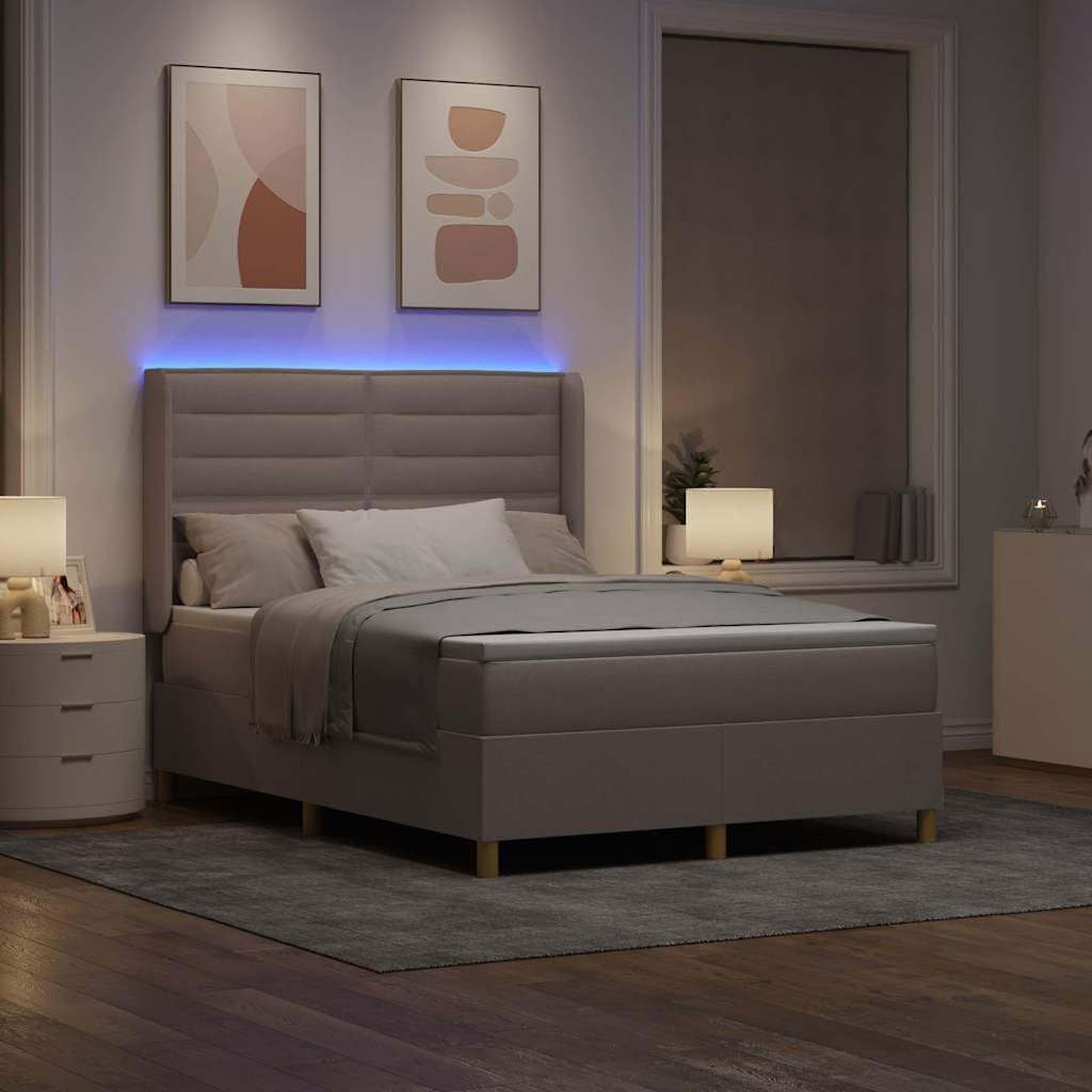 Łóżko Sprężynowe z Paskami LED Ciemnoszary 140 x 200 cm Tkanina z Regulowanym Wezgłowiem i Podświetleniem RGB do Sypialni Nowoczesnej i Minimalistycznej