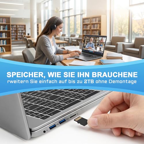 Image of Windows 11 Laptop i3 Computer, 15.6 inch Work Laptop for College Students with Backlit Keyboard WiFi 6 (2 cores, 4 Threads, up to 3.4GHz) 12GB RAM 256GB SSD TF Card Expandable to 2TB Blue
