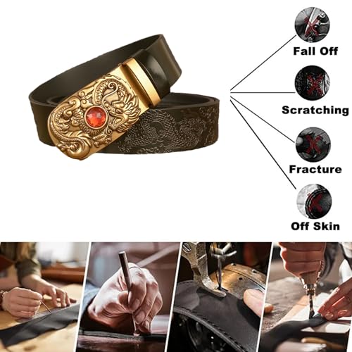 Cowhide Ratchet Belts Ruby Setting Engraved Dragon Slide Buckle Adjustable Floral Embossed Western Classic Belt2