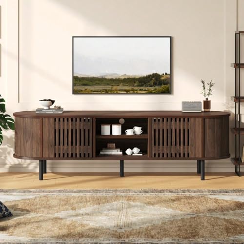 Soporte de TV de 160 x 40 x 47 cm - 2 puertas con patrón de madera calada - Estructura estable con cinco patas - Puede soportar televisores de hasta 65' (165 cm)