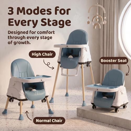 Image of StarAndDaisy High Chair for Baby /Baby Feeding Chair for 0 to 5 Years with 4 in-1 Multifunctions /High Chair with Wheels, Height Adjustable, Detachable Tray & 3-Point Safety Belt