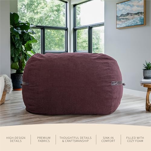 Image of Big Joe Fuf 8Ft Giant Foam Bean Bag Chair, Oversized Couch with Removable Cover for Kids, Teens, Adults, Merlot Cloudweave, 8 Foot | Premium Shredded Foam Filled, Cloudweave, Adult-Sized Comfortable Seating, Supports Up to 300 lbs