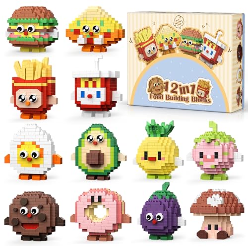 IBLOTIME Mini Building Blocks Easter Food Building Set 2598PCS, Micro Mini Bricks Building Sets 12 Pack Small Party Favors Mini Building Blocks Birthday Christmas for 14+