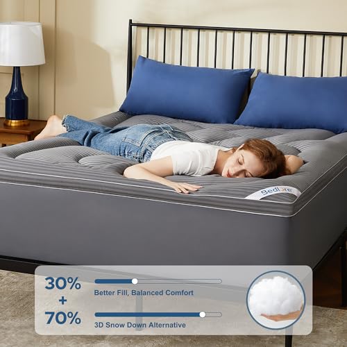 Image of BEDLORE King Mattress Topper, Thick Pillow Top Pad for Back Pain Relief, Cooling Soft Mattress Cover with Deep Pockets 6-18 inch