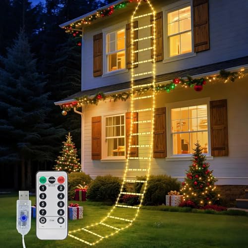 DURNYDT 3M Leiter Lichterkette mit Weihnachtsmann - 256 LED Weihnachtsbeleuchtung Strombetrieben mit Timer, Speicherfunktion, 8 Modi, für Innen Außen Weihnachtsbaum Weihnachten Deko