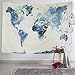 BLEUM CADE Blue Watercolor World Map Tapestry Abstract Splatter Painting Tapestry Wall Hanging Art for Living Room Bedroom Dorm Home Decor 59