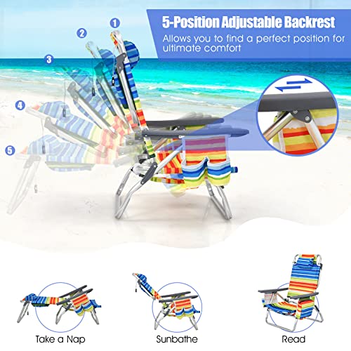 Image of Tangkula Backpack Beach Chair with Table, 5-Position Lay Flat Beach Chairs with Cooler Bag, 2 Cup Holders, Towel Bar, Lightweight Low Folding Beach Chair with Backpack Straps