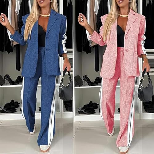 Jasperbelly Women's Lapel Long Sleeve Casual Suit, Jasper Belly Fall Loose Jacket and Wide Leg Pants with (Black, L)2