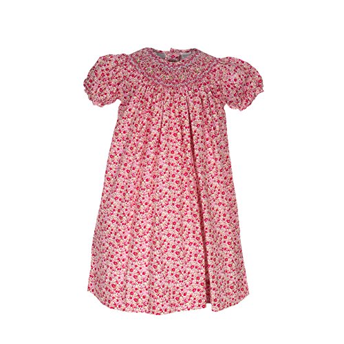 Girls Bishop Dress Fuchsia Pink Flowers with Hand Smocking
