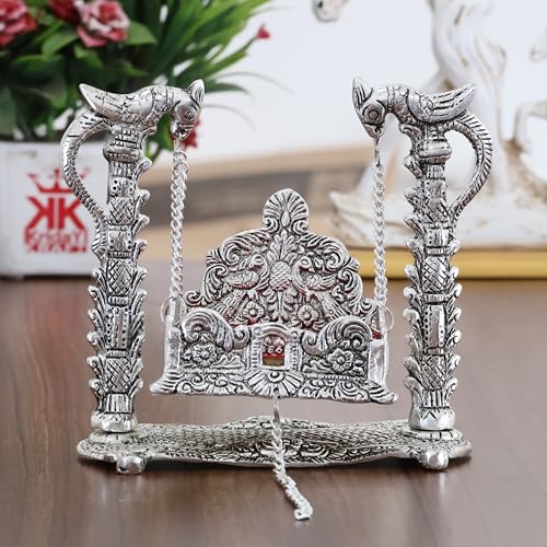 Image of KridayKraft Metal Swing Laddu Gopal Jhula,Krishna Hindola Palana,Decorative Laddu Gopal for Temple Pooja,Showpiece Figurines,Religious Idol Gift Article.