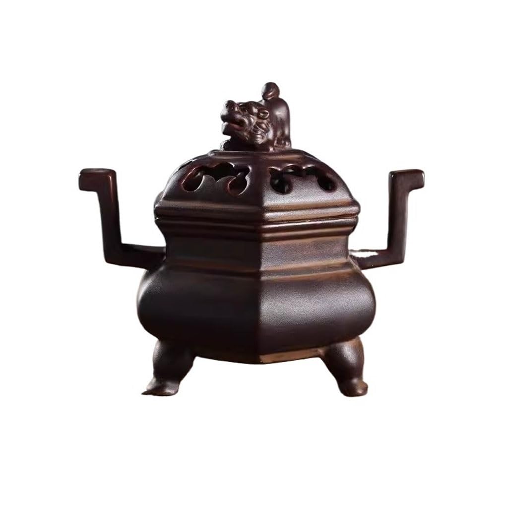 Incense Holder Base Antique Ceramic Hexagonal Double Ear Incense Burner Household Indoor Buddhist Sandalwood