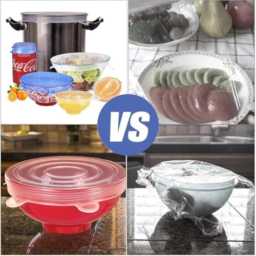 Image of Silicone Stretch Lids for Bowls - 6 PCS Reusable Airtight Food Covers | Microwave & Freezer Safe Kitchen Storage Covers