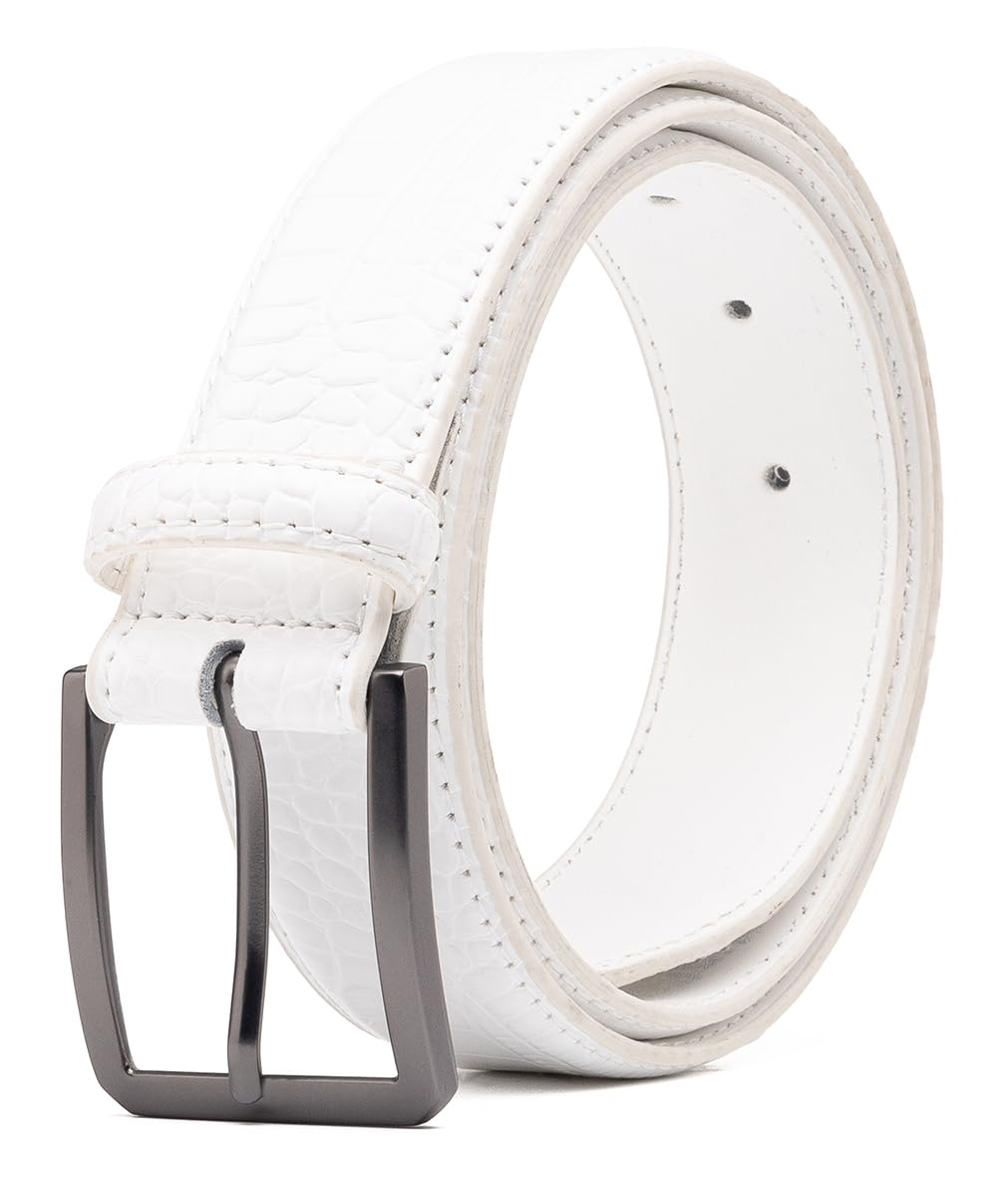 Fabio Valenti Belts for Men,Handmade Genuine Leather Men's Belt Classic and Fashion Designs, White, 36/38
