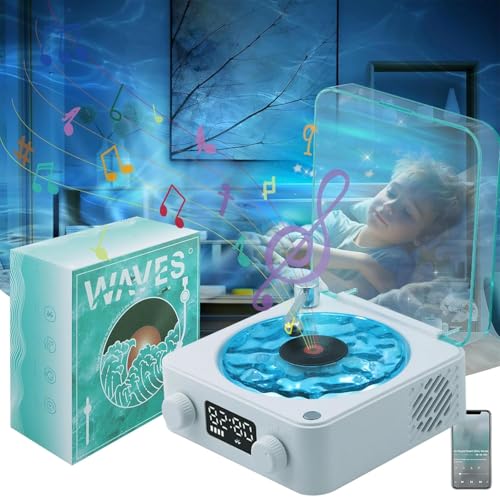 Image of CPENSUS Retro-Style Wireless Waves Bluetooth Speaker, Aqua Vinyl Speaker, The Waves Vinyl Player with Ambience Light and Clock for Bedroom, Office, Party, 5 Watts Output