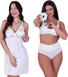 Combo Camisola Amamentação com Clique Rosquinha para Seios e Calcinha Pós Parto Thamires