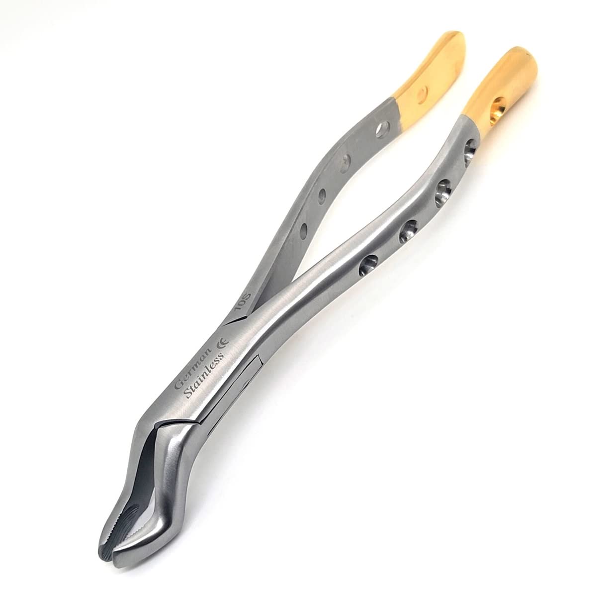 Dental Extracting Extraction Serrated Forceps 10S, for Upper Molar Universal Premium Quality Gold Handle, Stainless Steel