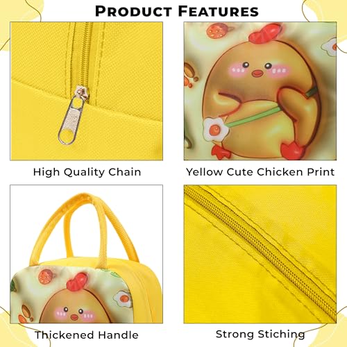 Image of Kraptick Compact & Stylish Design Printed Tiffin Bag for Children Insulated Lunch Bag for Kids Perfect Leakproof Keeps Hot and Cold Lunch Bag for School (Yellow Cute Chicken)