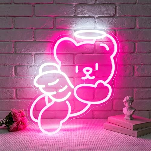 Image of Bear Angel Neon Sign Led Neon Lights Neon Signs for Wall Decor Light Up Sign for Birthday Party Club Gift