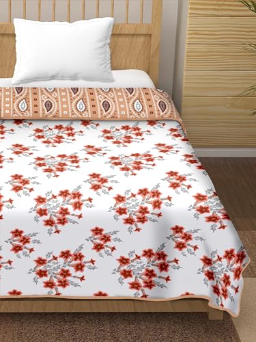 Image of Tundwal's Printed Cotton Reversible Dohar /AC Blanket for Single Bed |All Weather Light Weight | Rajasthani Printed Floral Design | Pack of 1-Leafs Beige