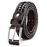 CHAOREN 編み込みベルト メンズ レザー - 1 3/8インチ カジュアル ウーブンベルト 男性用 - ドレスジーンズ用の手作り柔らかさ, ダークブラウン, 40