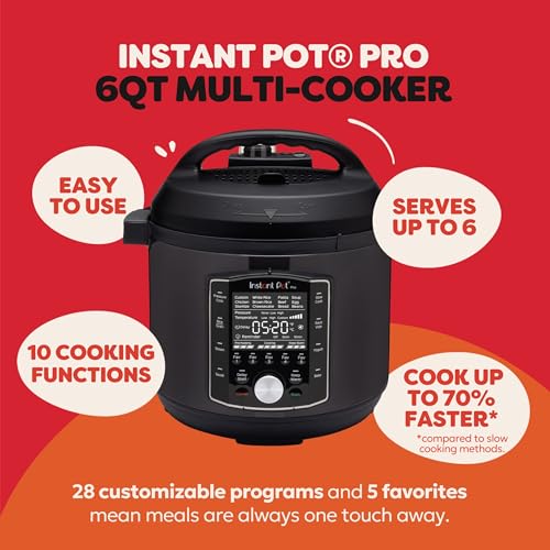 Image of Instant Pot Pro 10-in-1 Pressure Cooker, Slow Cooker, Rice /Grain Cooker, Steamer, Saute, Sous Vide, Yogurt Maker, Sterilizer, and Warmer, Includes App With Over 800 Recipes, Black, 6 Quart