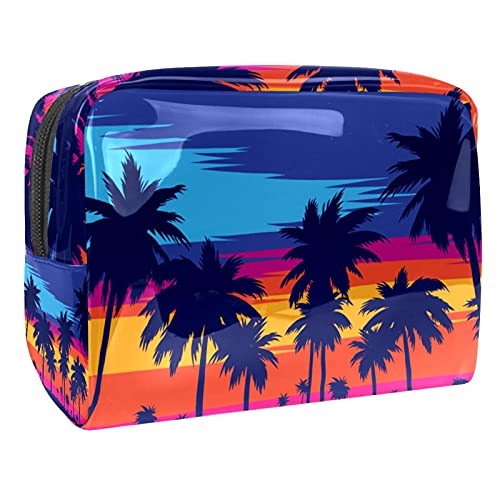 Trousse de maquillage grand volume anti-fuite avec fermeture éclair motif palmier