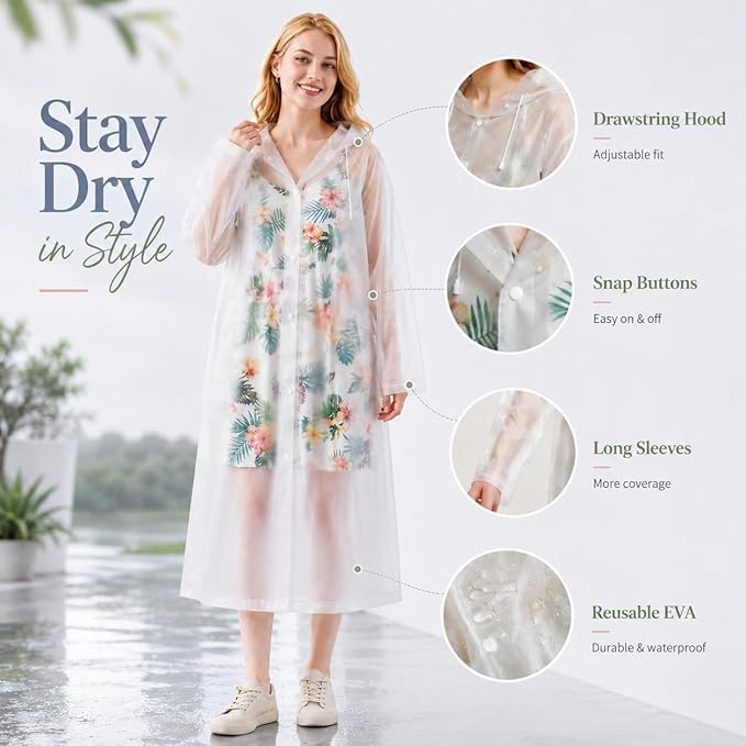 Image of Krystle EVA Waterproof Rain Coat Hooded Outdoor Water Resistant Suit Portable Men and Women (Pack of 1) (Universal, White)