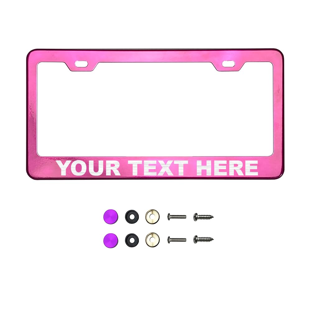 Customize Iridescent Neo Chrome T304 Stainless Steel License Plate Frame 8K Mirror Polish Finish, Rust-Resistant, Slim Design, Universal Fit, Includes Screw Caps, Washers &amp; Screws (Pink Chrome)