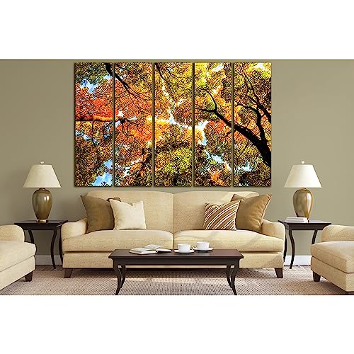 Impression sur toile de lin Autumn Forest tableau luxe 5 panneaux décoration murale