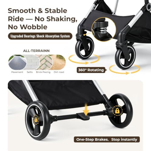 Image of T4 Pet Stroller for Small Medium Dogs, Cat Strollers for 2 Cats, 4 Wheels Folding Pet Stroller for Cats with Pad, Canopy and Cup Holder, Beige
