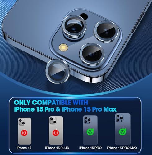 Image of Skinomi Camera Lens Protector Compatible with iPhone 15 pro /iPhone 15 Pro Max [Anti-Scratch] Premium Tempered Glass Film Aluminum Alloy Lens Ring Cover, Blue Titanium