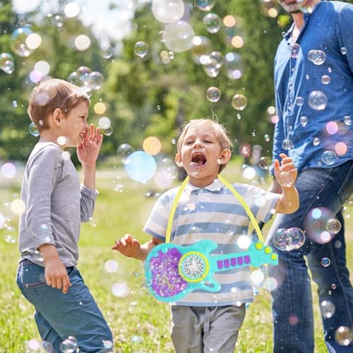 Image of Rechargeable Bubble Guitar Toy for Kids | Electric Automatic Bubble Machine Musical Guitar with Lights | USB Rechargeable Bubble Blower with Bubble Solution | Outdoor Summer Toy Gift for Kids