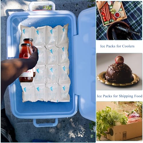 Image of Dry Ice Packs for Shipping | 24+ Hour Long Lasting Cold Ice Pack for Coolers | 3 Sheets - 48 Cells | Soak for 25-35 minutes - Expand - Dry - Use after Frozen | Reusable Freezer Block for Food