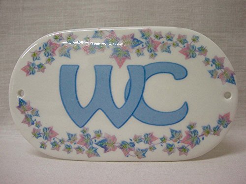 Placa Cartel Letrero Ovalada Puerta Pared BAÑO WC Aseo Servicio Porcelana Hiedra Azul