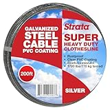 Strata 200 Feet Clothesline Outdoor Heavy Duty Galvanized Wire Steel Cable, Silver PVC Coating - Clothes Line Wires for Outside Laundry Drying