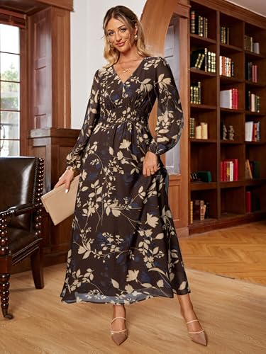 Image of Simplee Women's Boho Floral Maxi Dress Flowy Casual V Neck Short Sleeve Wedding Guest Holiday Beach Long Dress
