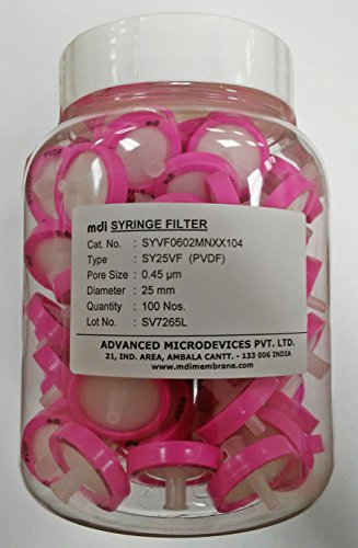Image of mdi SYVF0602MNXX104 PVDF Membrane Syringe Filter, Non Sterile, Female Luer-Lock Inlet, Male Luer Slip Outlet, 25 mm Diameter (Pack of 100)