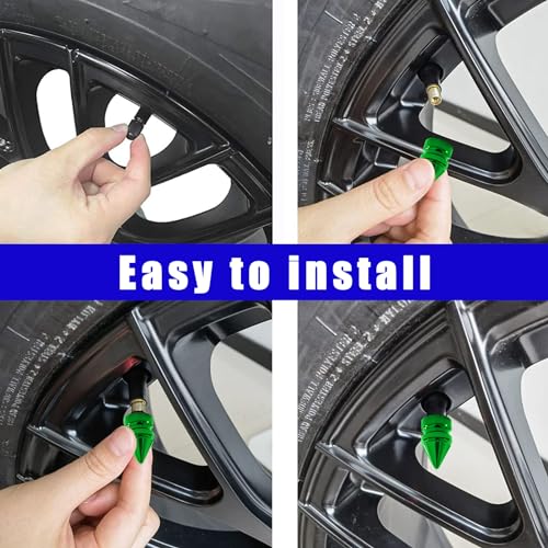 Image of 5 PCS Car Tire Valve Caps, Spike Aluminum Tire Wheel Valve Stem Covers, Corrosion Resistant Auto Rim Dust Caps, Universal Stem Cover for Car, SUV, Truck, Bike, Motorcycle (Green)