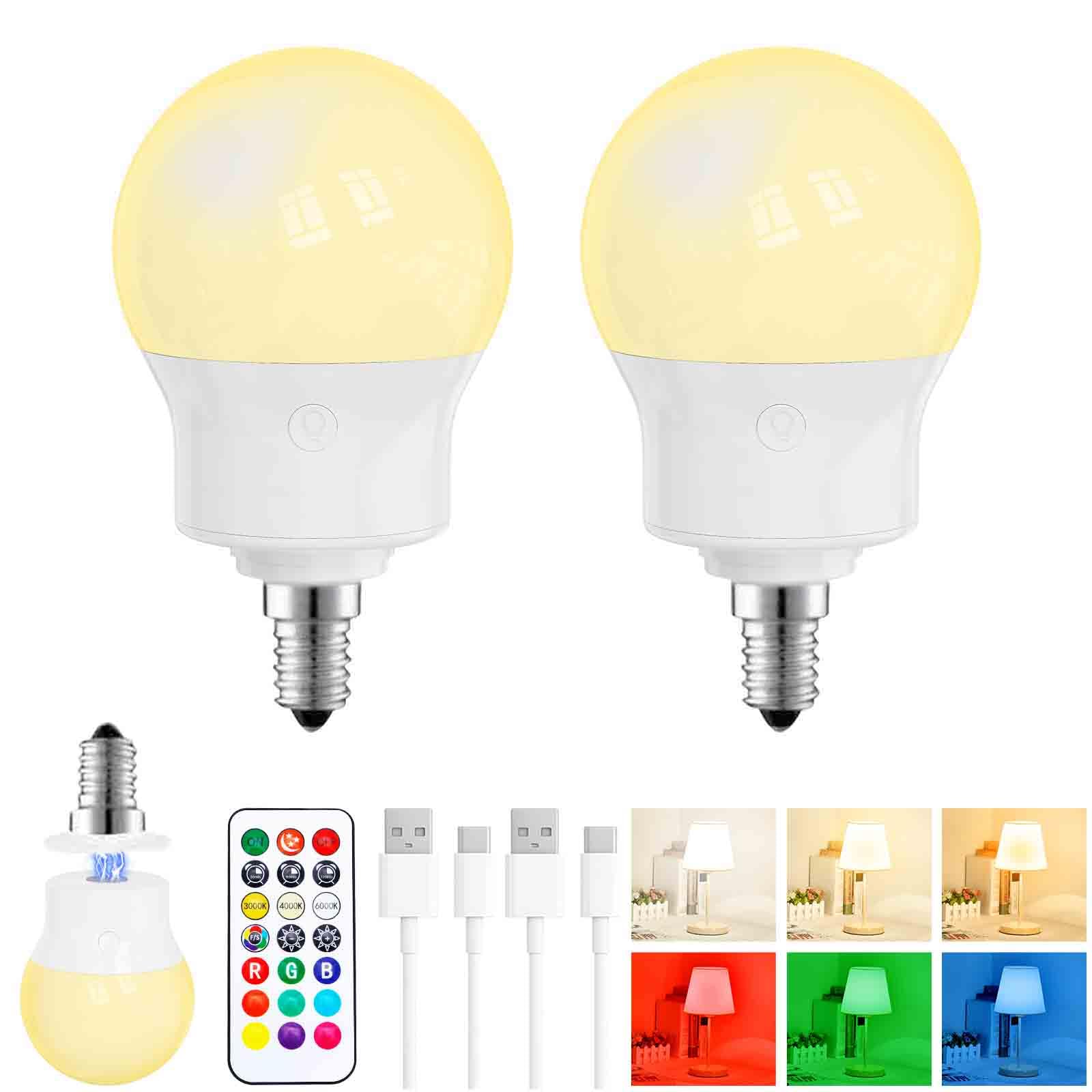 LED Rechargeable Light Bulb With Remote, Magnetic E14 Battery Operated Light Bulbs, 3 Color Temperature + 9 RGB Colour, 480LM, 3 Timer, For Lights, Lamps Without Power, Camping, Emergency 2 Pack