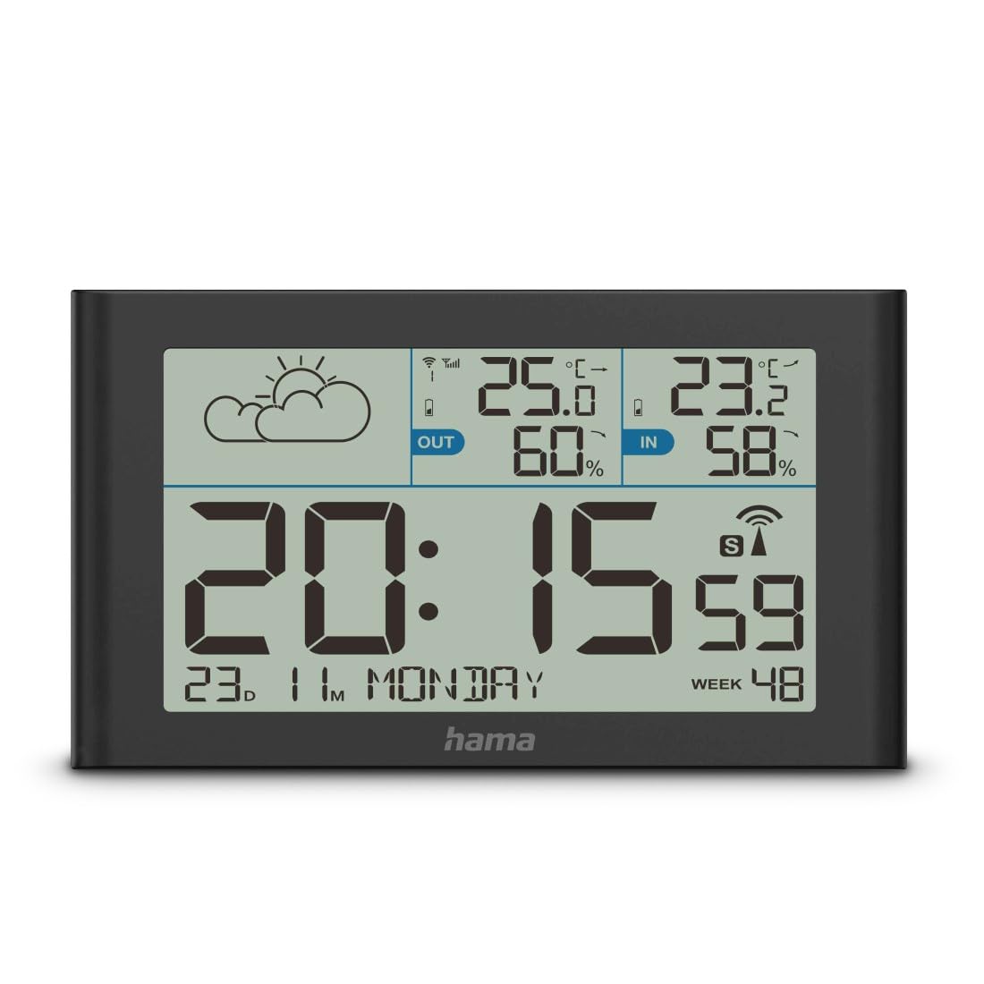 Wetterstation "Sylt", mit Außensensor, Funk, Wecker, Schwarz