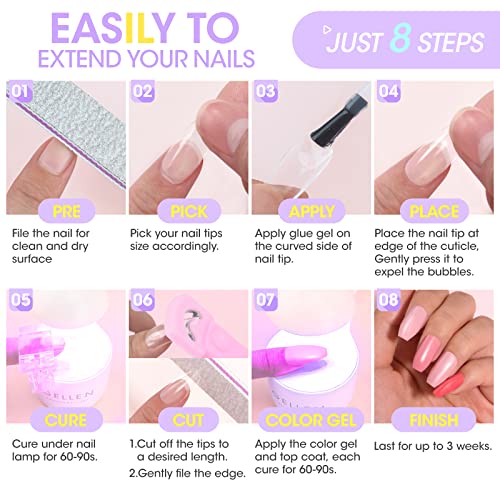 Gellen Nail Tips And Glue Gel Kit, Acrylic Nail Kit With 504Pcs Short Coffin Fake Nails, U V Led Nail Lamp, 3 In 1 Nail Glue Gel, Nail Art Tools Press On False Nails, Gel Nail Extension Kit For Women #TOP6