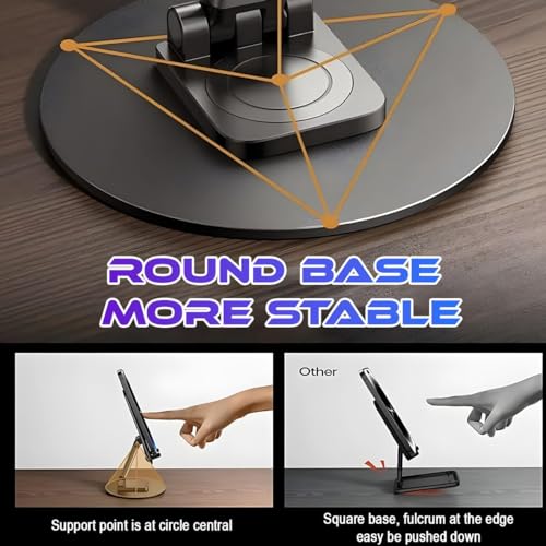 Image of WALLVIEW TECH Mobile Phone Stand 360 Rotation Height and Angle Adjustable Cell Phone Stand for Desk Office Foldable Desktop Phone Holder for Smartphone 4-10'' Tablet Holder (Black)