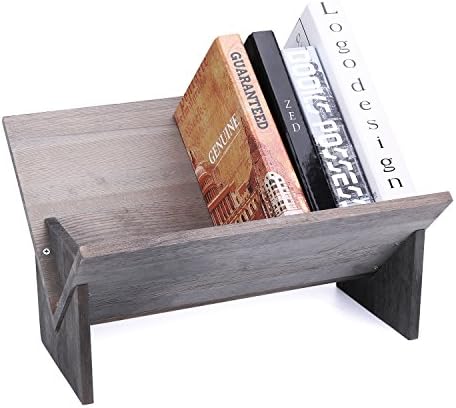 MyGift Rustic Barnwood Gray Wood Tilted Bookcase, Desktop Decorative Storage Organizer Display Bookshelf