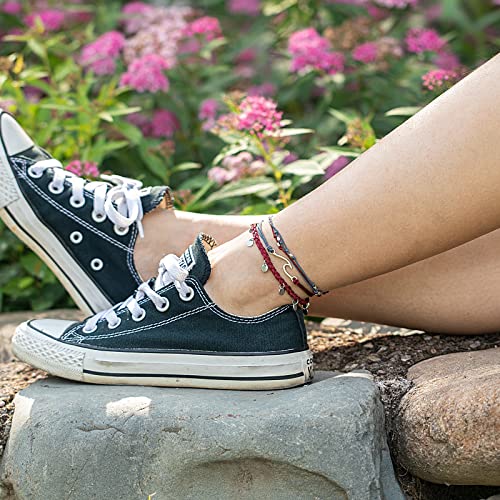 Image of Waterproof String Anklets Cute Beaded Ankle Bracelets Beach Wave Anklet Stainless Steel Coin Boho Ankle Jewelry for Women