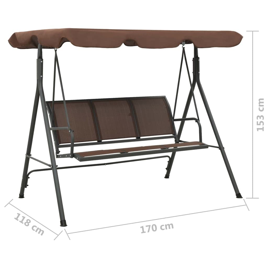 Mangloder Hollywoodschaukel mit Dach kaffeebraun, Gartenschaukel für 3 Personen, pulverbeschichteter Stahlrahmen, wetterfestes Textilene, Sonnendach, Terrasse Outdoor Veranda Lounge