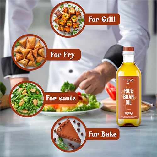 Image of Jivo Rice Bran Oil 1 Litre Cooking Oil | Rich in Antioxidants | Ideal for Deep Frying, Sauteing & Baking | Chemical-Free