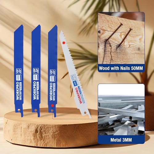 Image of WORKPRO 6-Piece Reciprocating Saw Blade Set, 6 inch BIM Saw Blades for Metal /Wood with Nails Cutting, Organizer Case Included